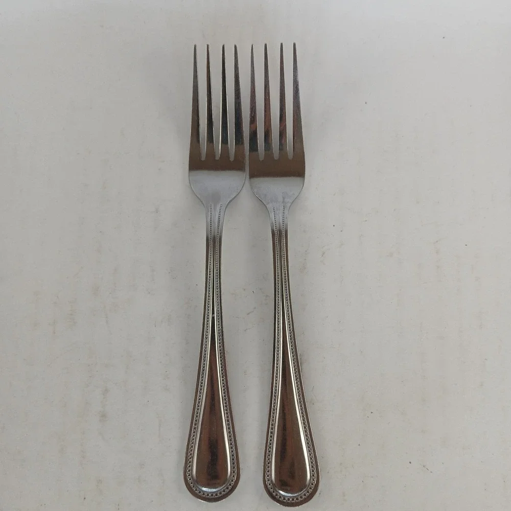 2-Gibson 18/0 Stainless Flatware BEADED Dinner Forks 6 3/8